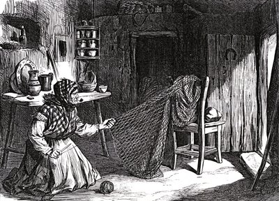 Sketches from Ireland: Woman Making Nets in the Claddagh, Galway by English School